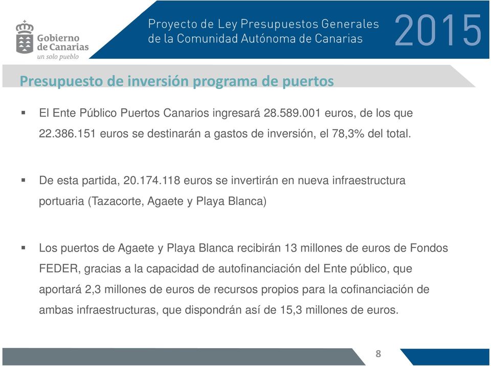118 euros se invertirán en nueva infraestructura portuaria (Tazacorte, Agaete y Playa Blanca) Los puertos de Agaete y Playa Blanca recibirán 13