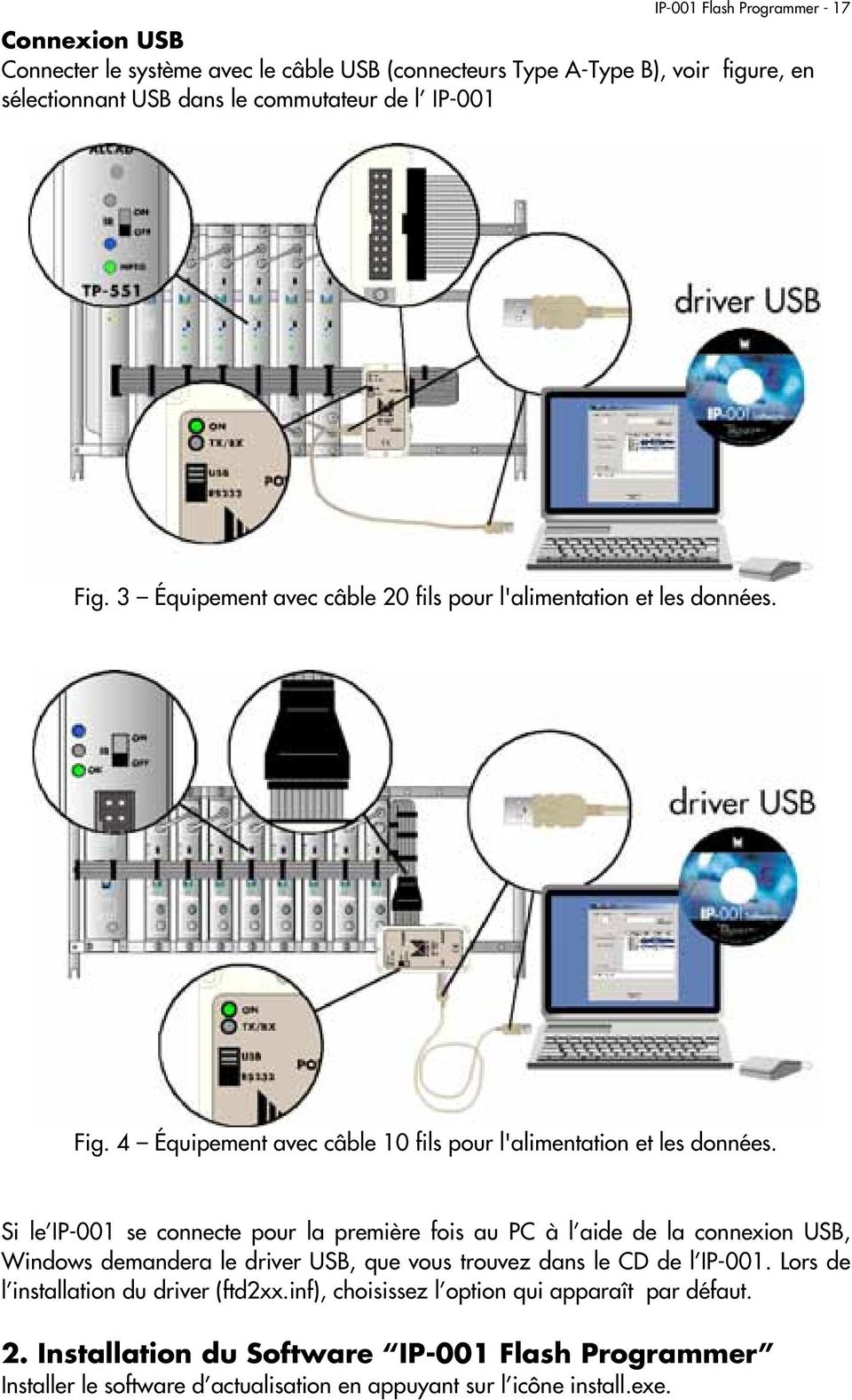 Si le IP-001 se connecte pour la première fois au PC à l aide de la connexion USB, Windows demandera le driver USB, que vous trouvez dans le CD de l IP-001.