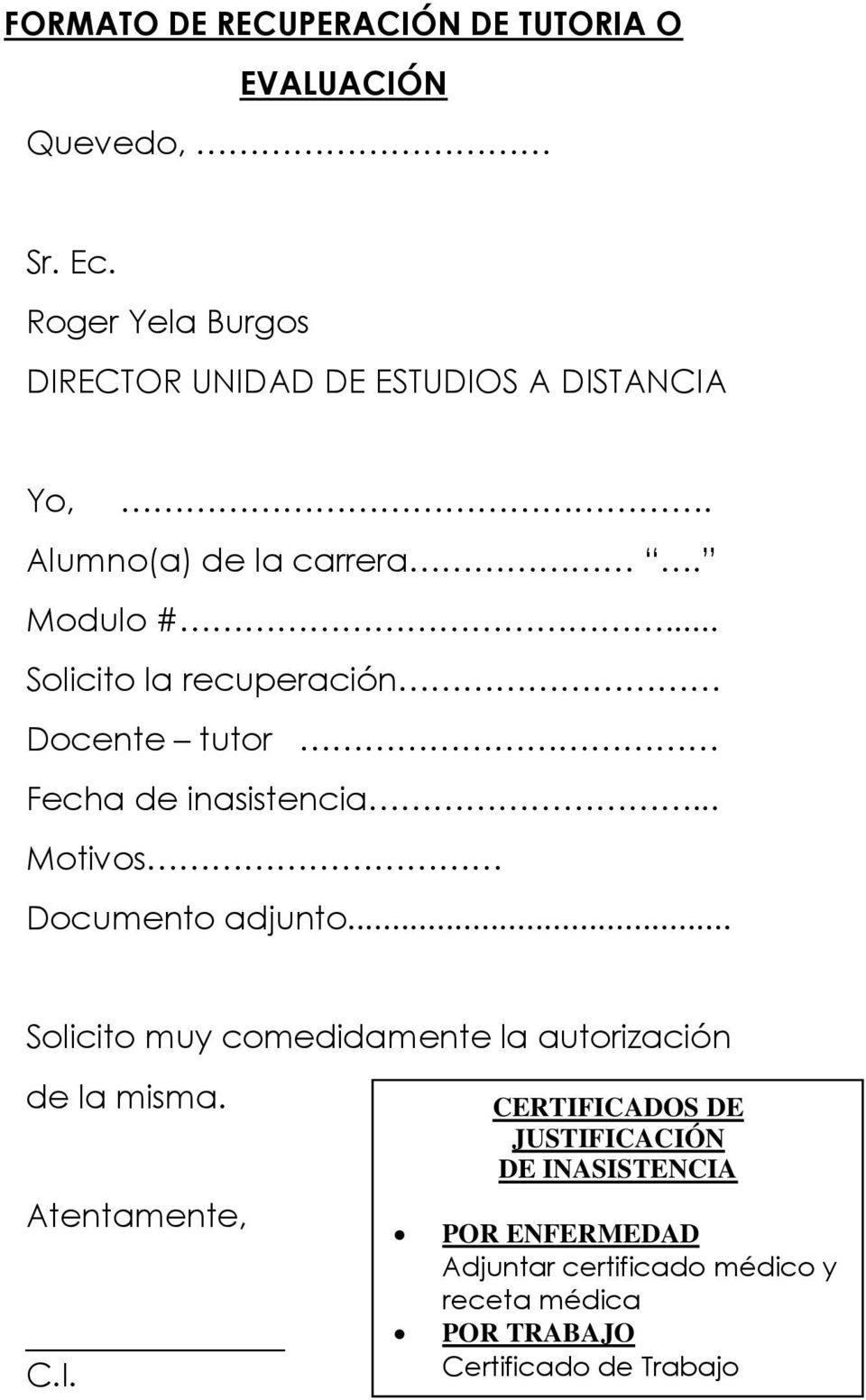 FORMATO DE SOLICITUD PARA JEFES DEPARTAMENTALES - PDF Free Download