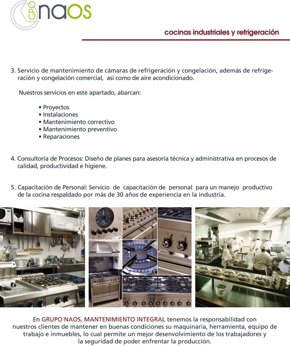 Consultoría de Procesos: Diseño de planes para asesoría técnica y administrativa en procesos de calidad, productividad e higiene. 5.