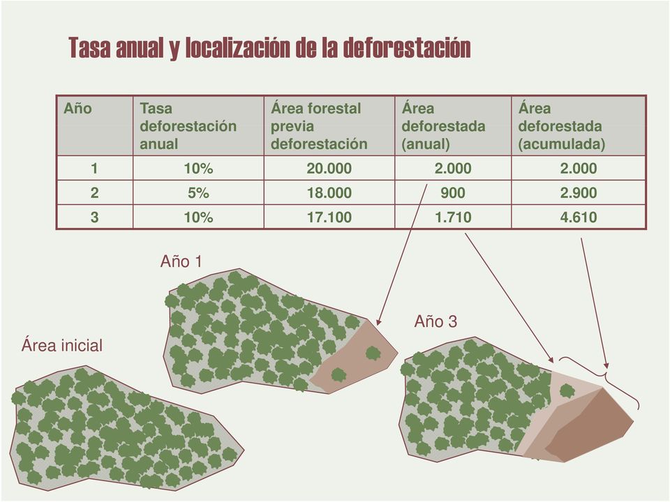 deforestada (anual) Área deforestada (acumulada) 1 10% 20.000 2.