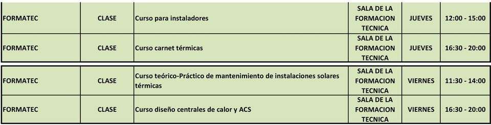 Curso diseño centrales de calor y ACS FORMACION TECNICA FORMACION TECNICA FORMACION TECNICA