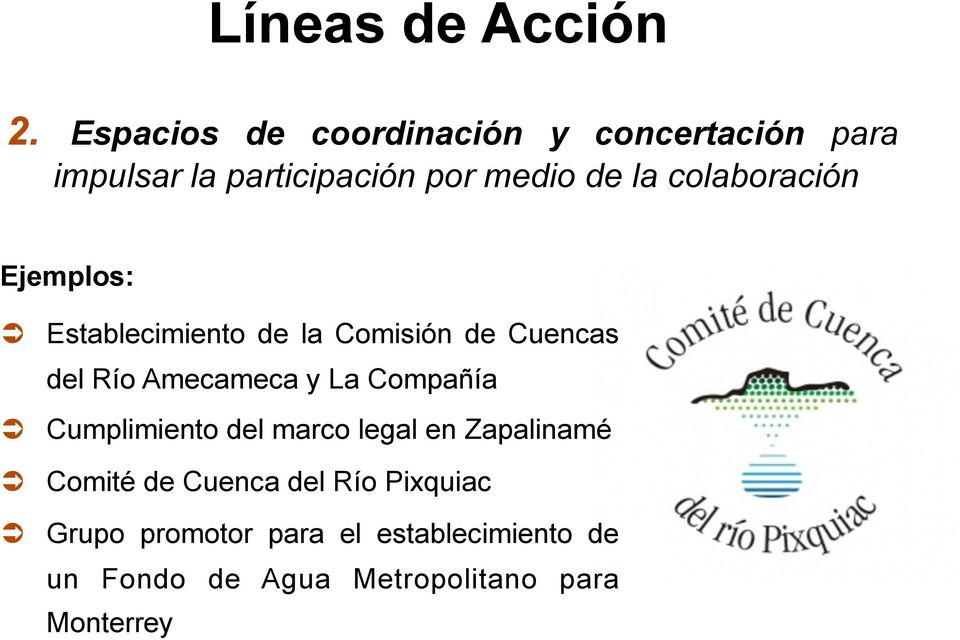 colaboración Ejemplos: Establecimiento de la Comisión de Cuencas del Río Amecameca y La