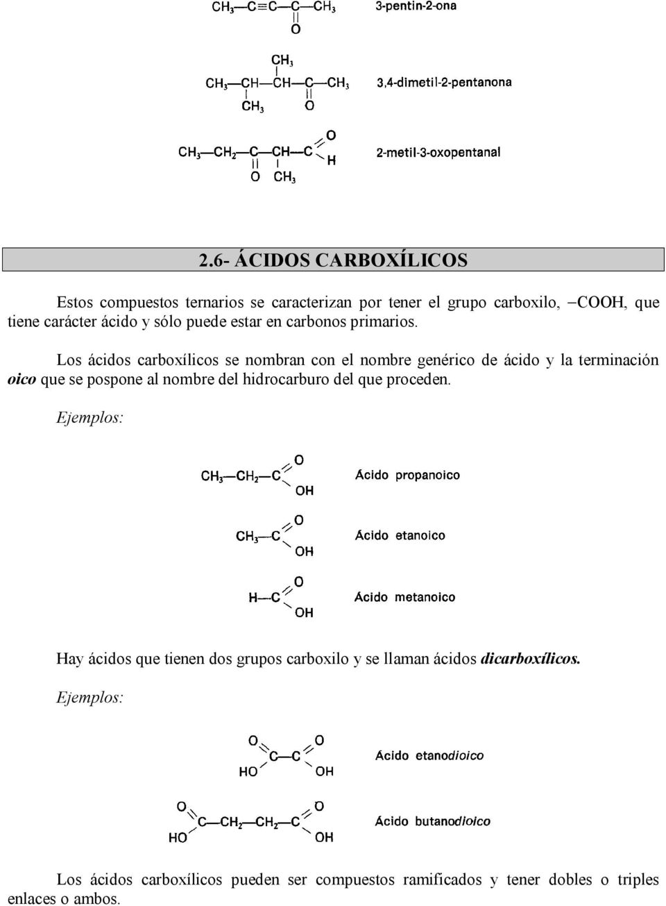 Los ácidos carboxílicos se nombran con el nombre genérico de ácido y la terminación oico que se pospone al nombre del