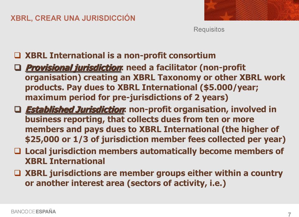 000/year; maximum period for pre-jurisdictions of 2 years) Established Jurisdiction: non-profit organisation, involved in business reporting, that collects dues from ten or more