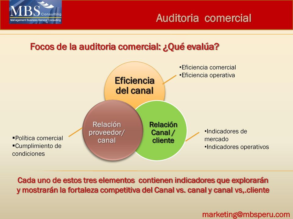 Cumplimiento de condiciones Relación Canal / cliente Indicadores de mercado Indicadores