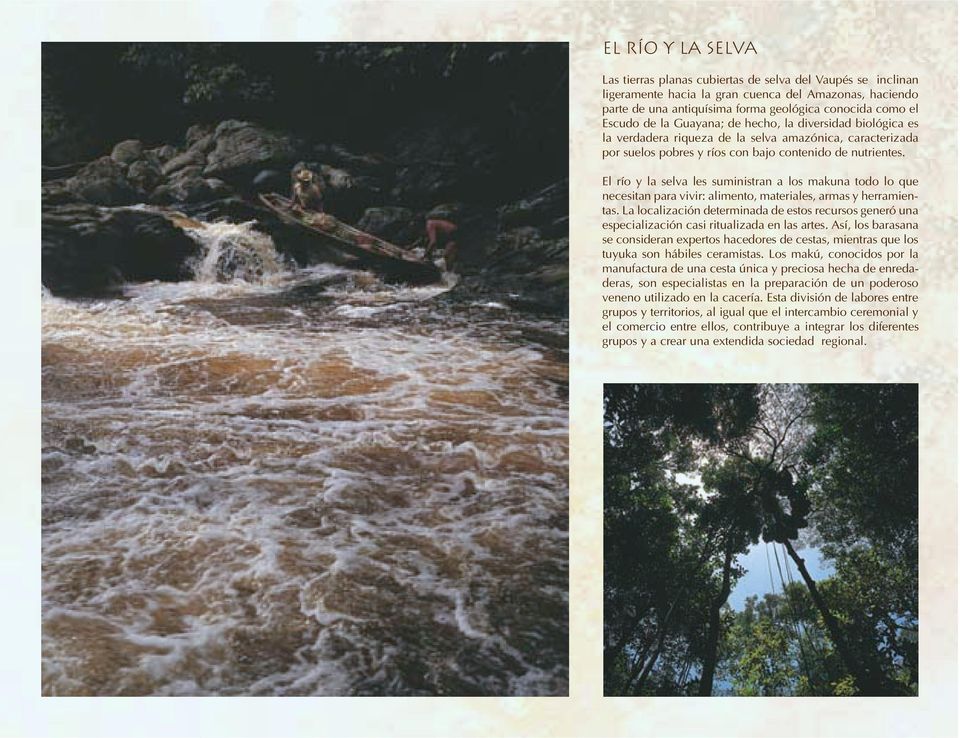 El río y la selva les suministran a los makuna todo lo que necesitan para vivir: alimento, materiales, armas y herramientas.