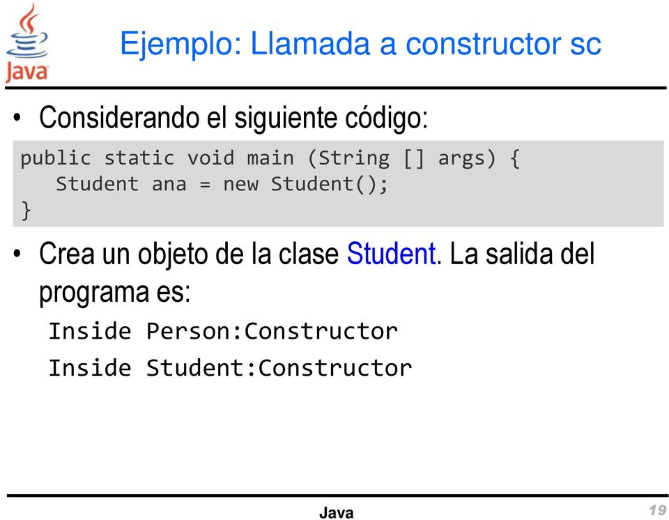 new Student(); Crea un objeto de la clase Student.
