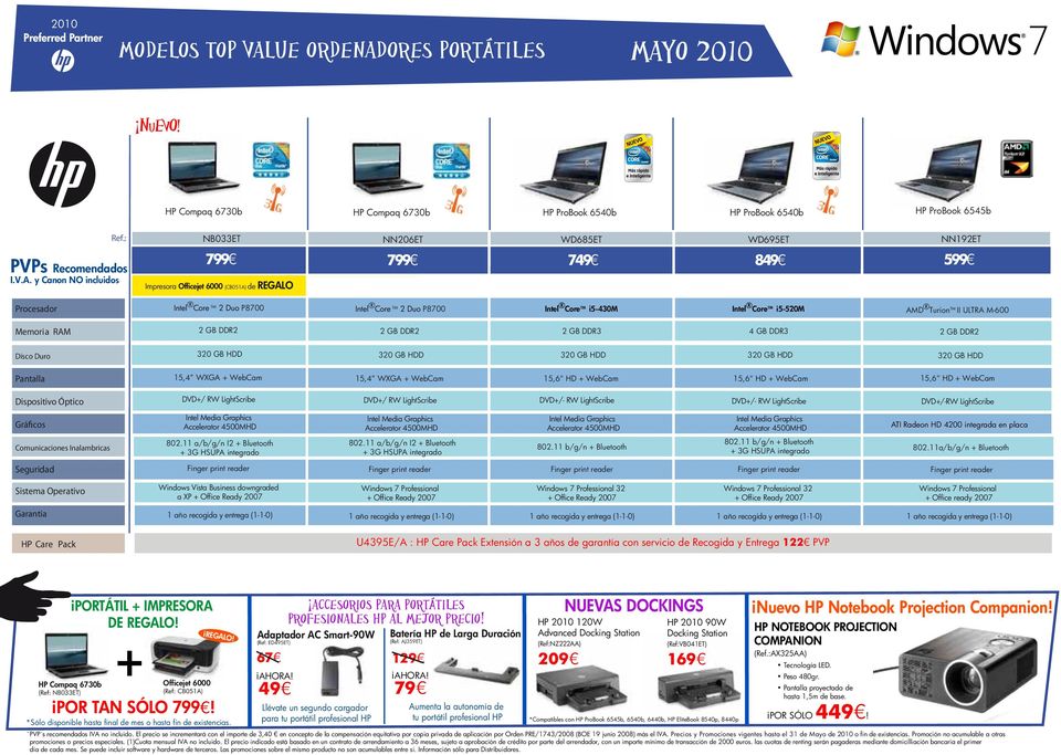 Duo P8700 i5-430m i5-520m AMD Turion II ULTRA M-600 4 GB DDR3 15,4 WXGA + WebCam 15,4 WXGA + WebCam 15,6" HD + WebCam 15,6" HD + WebCam 15,6" HD + WebCam Dispositivo Óptico DVD+/- RW LightScribe