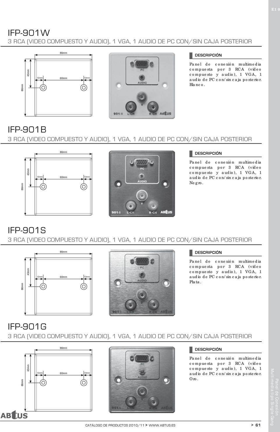 IFP-901S 3 RCA (VIDEO COMPUESTO Y AUDIO), 1 VGA, 1 AUDIO DE PC CON/SIN CAJA POSTERIOR Plata.