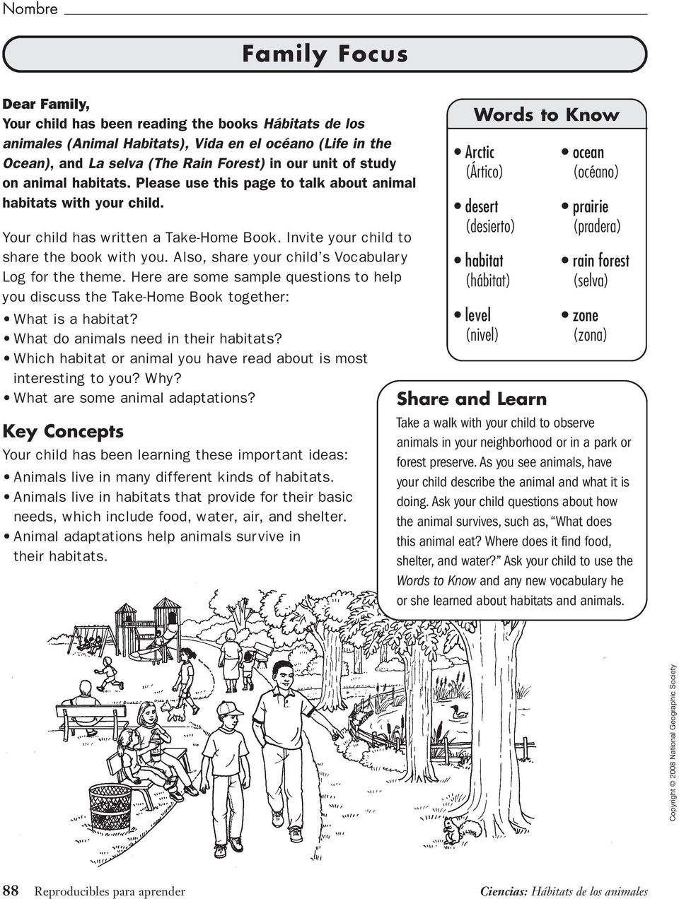 Also, share your child s Vocabulary Log for the theme. Here are some sample questions to help you discuss the Take-Home Book together: What is a habitat? What do animals need in their habitats?
