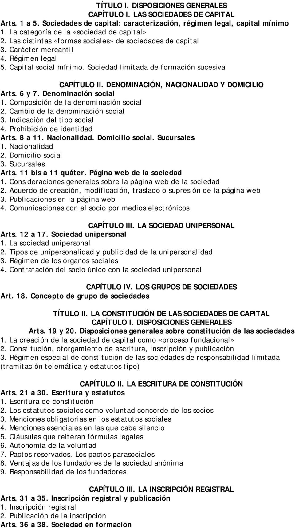Sociedad limitada de formación sucesiva CAPÍTULO II. DENOMINACIÓN, NACIONALIDAD Y DOMICILIO Arts. 6 y 7. Denominación social 1. Composición de la denominación social 2.