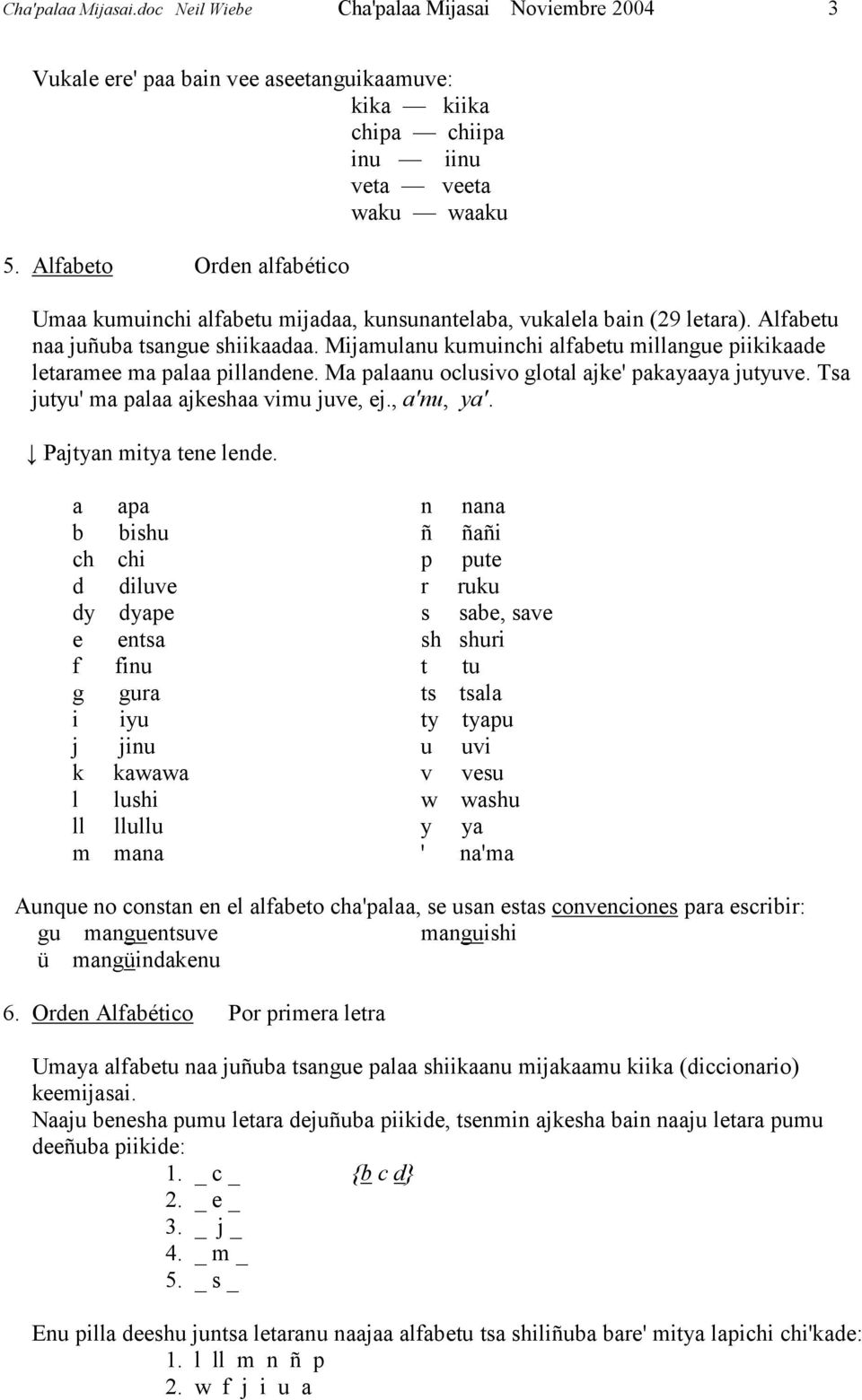 Gramatica Cha Palaa Noviembre Guia Alfabeto Nombres Y Orden De Las