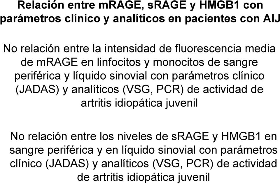clínico (JADAS) y analíticos (VSG, PCR) de actividad de artritis idiopática juvenil No relación entre los niveles de srage