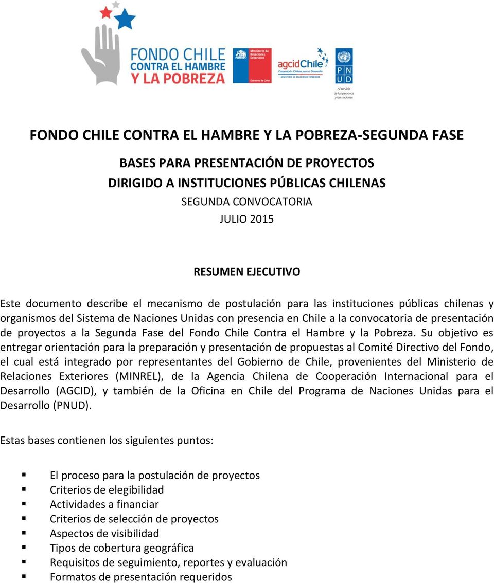 Segunda Fase del Fondo Chile Contra el Hambre y la Pobreza.
