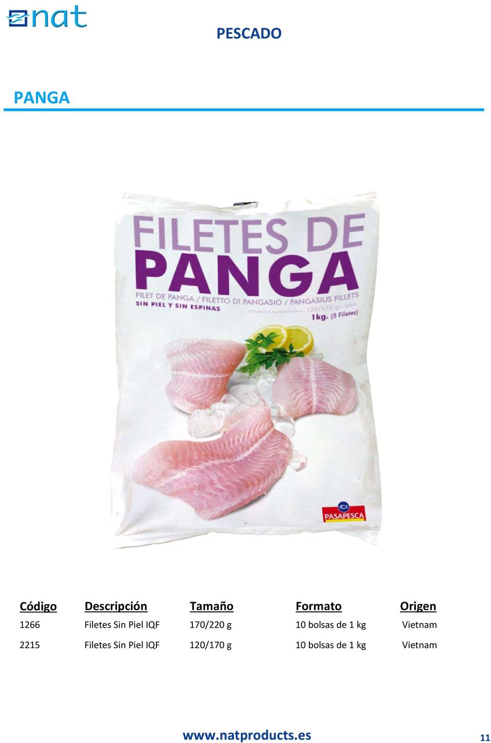 bolsas de 1 kg Vietnam 2215 Filetes Sin Piel IQF