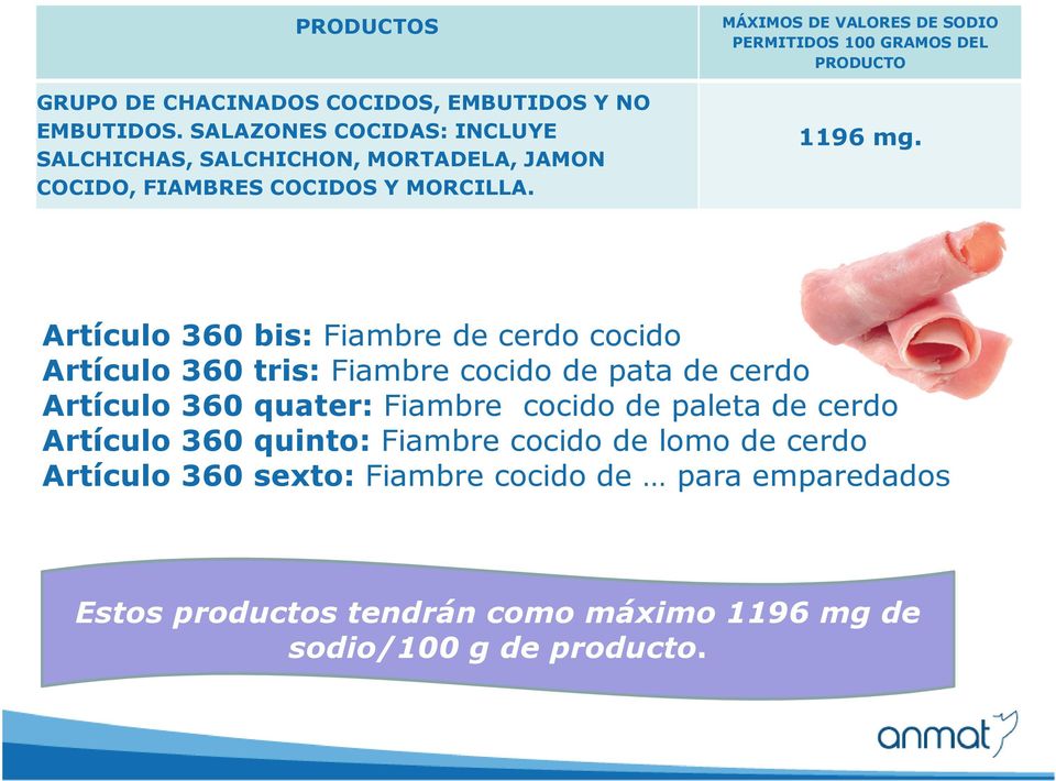 MÁXIMOS DE VALORES DE SODIO PERMITIDOS 100 GRAMOS DEL PRODUCTO 1196 mg.