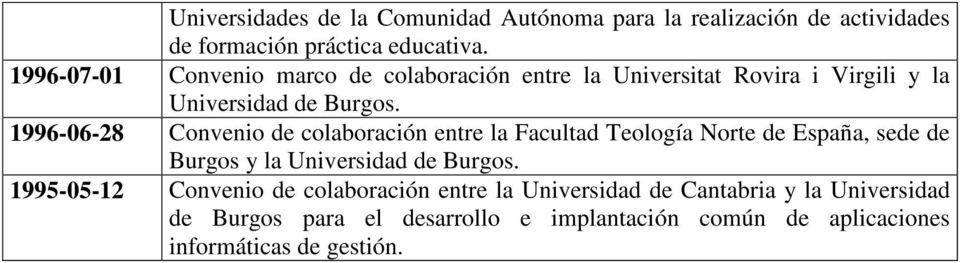 1996-06-28 Convenio de colaboración entre la Facultad Teología Norte de España, sede de Burgos y la Universidad de Burgos.