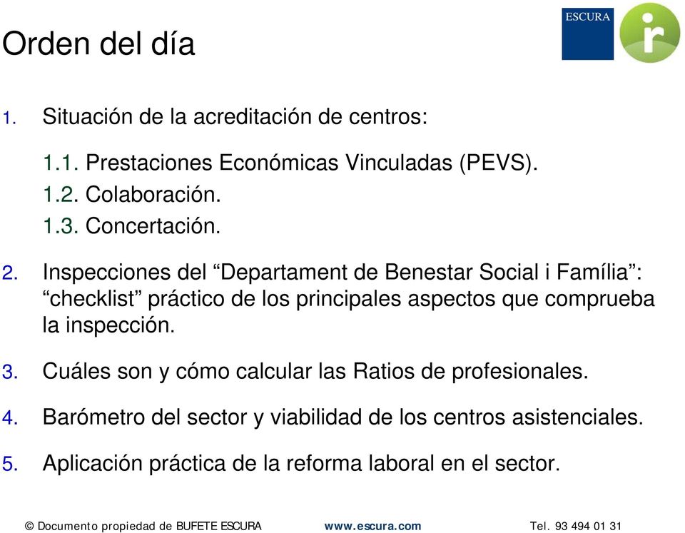 Inspecciones del Departament de Benestar Social i Família : checklist práctico de los principales aspectos que
