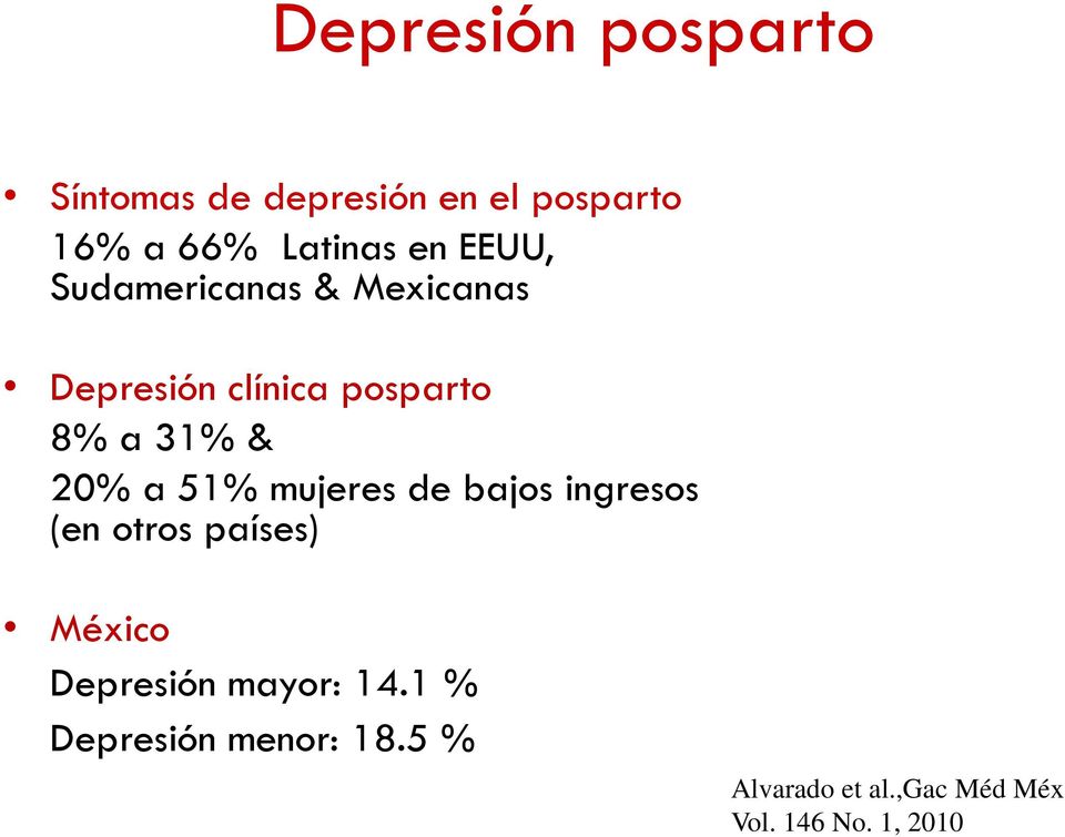 20% a 51% mujeres de bajos ingresos (en otros países) México Depresión