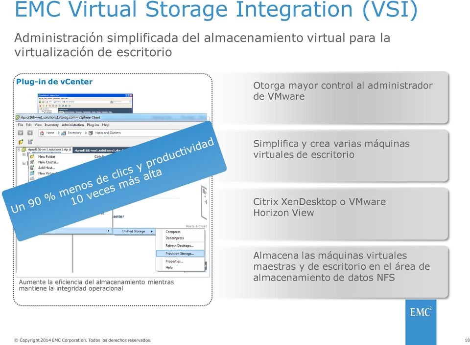 virtuales de escritorio Citrix XenDesktop o VMware Horizon View Aumente la eficiencia del almacenamiento mientras
