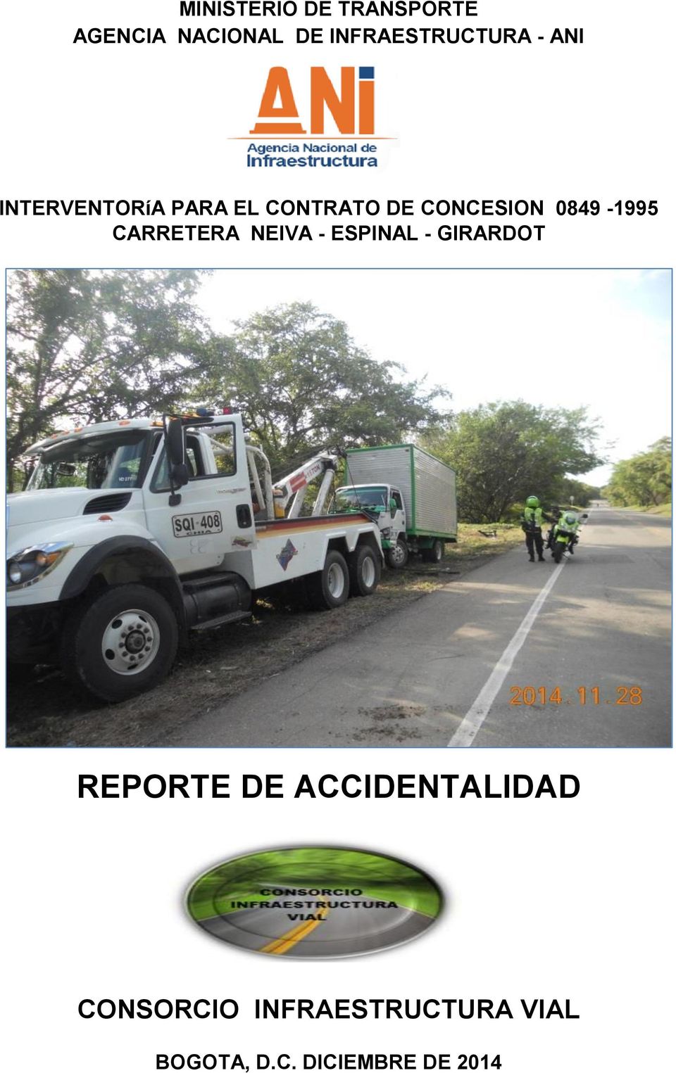 CARRETERA NEIVA - ESPINAL - GIRARDOT REPORTE DE