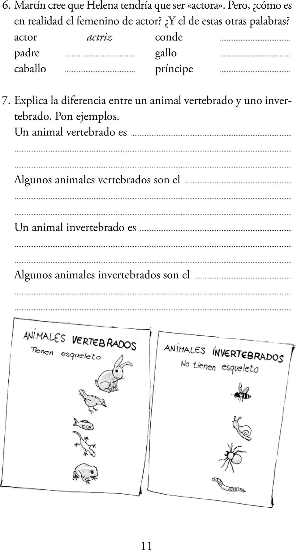 Explica la diferencia entre un animal vertebrado y uno invertebrado. Pon ejemplos.