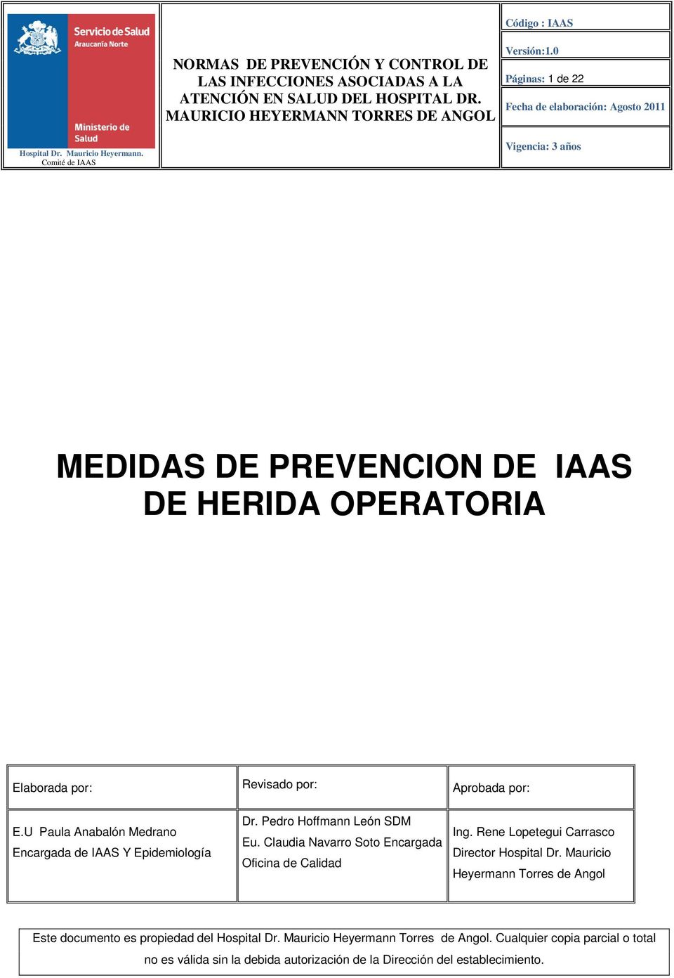 U Paula Anabalón Medrano Encargada de IAAS Y Epidemiología Dr.