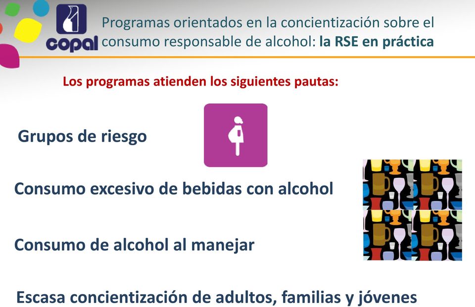 pautas: Grupos de riesgo Consumo excesivo de bebidas con alcohol Consumo