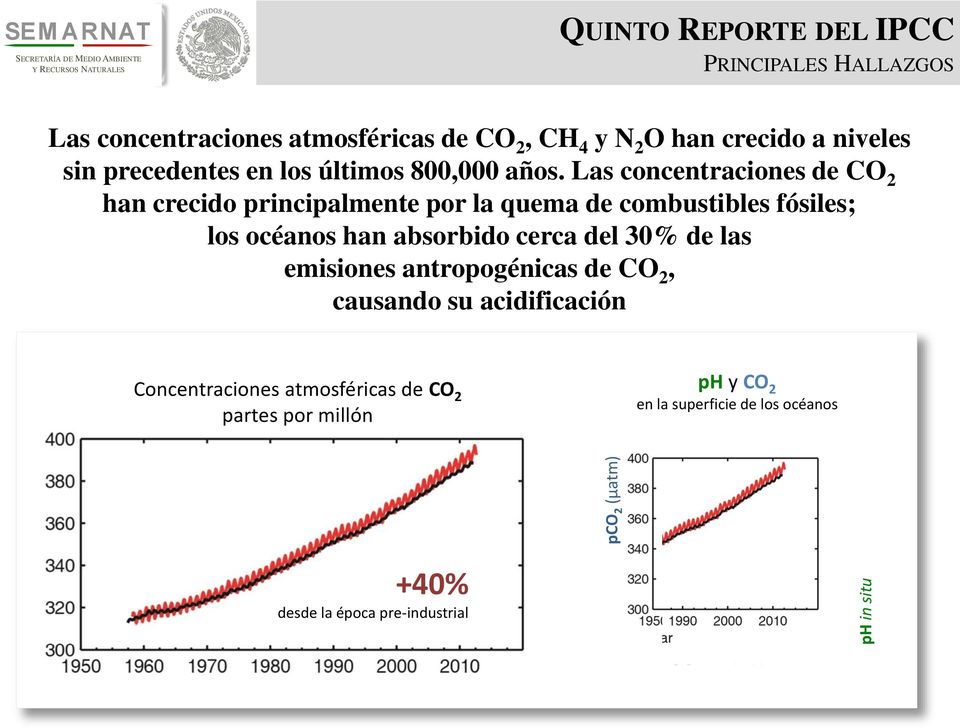 Las concentraciones de CO 2 han crecido principalmente por la quema de combustibles fósiles; los océanos han absorbido cerca del 30% de las