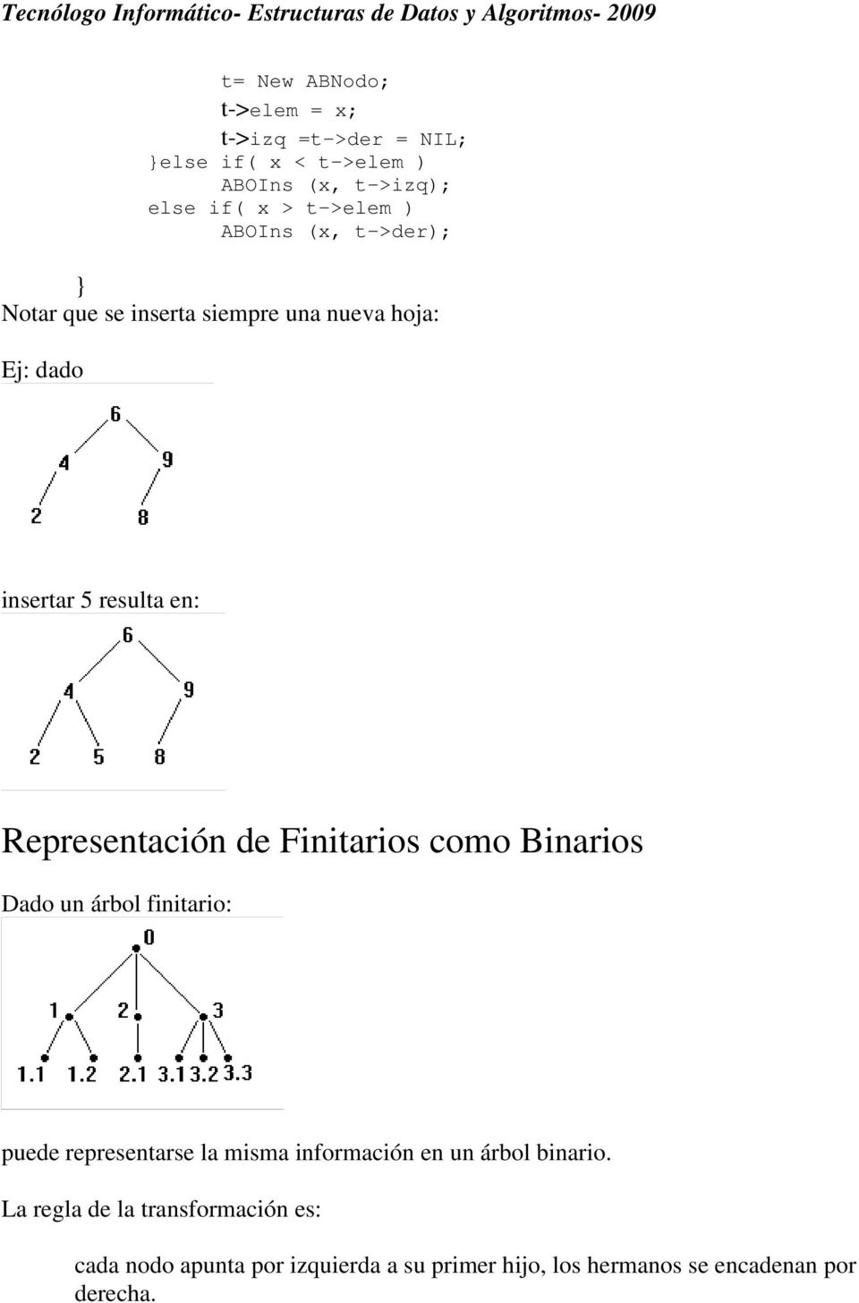 Finitarios como Binarios Dado un árbol finitario: puede representarse la misma información en un árbol binario.