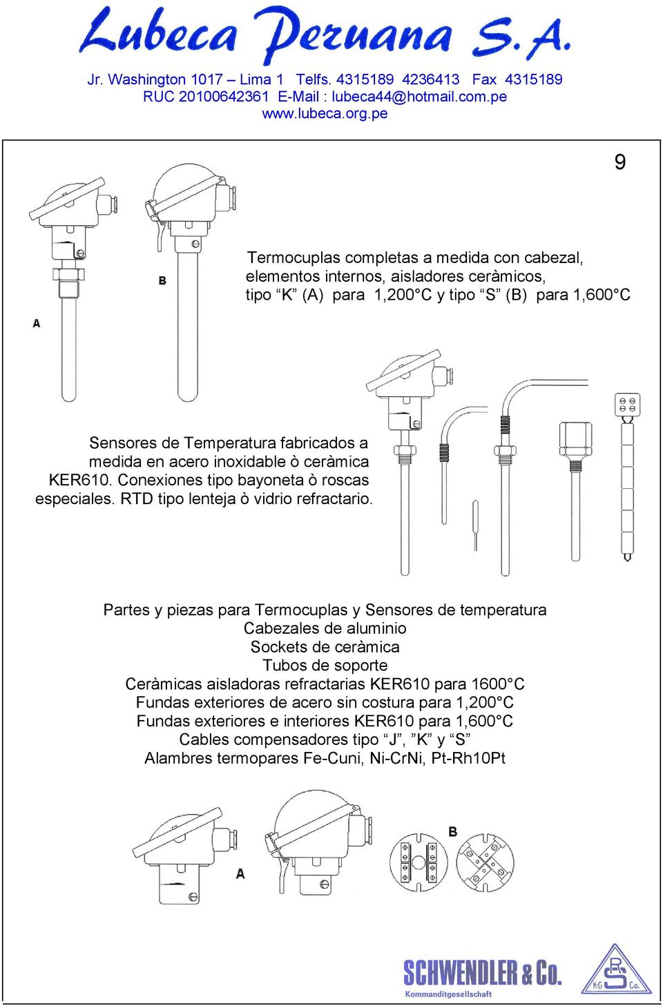 Partes y piezas para Termocuplas y Sensores de temperatura Cabezales de aluminio Sockets de ceràmica Tubos de soporte Ceràmicas aisladoras refractarias KER610 para