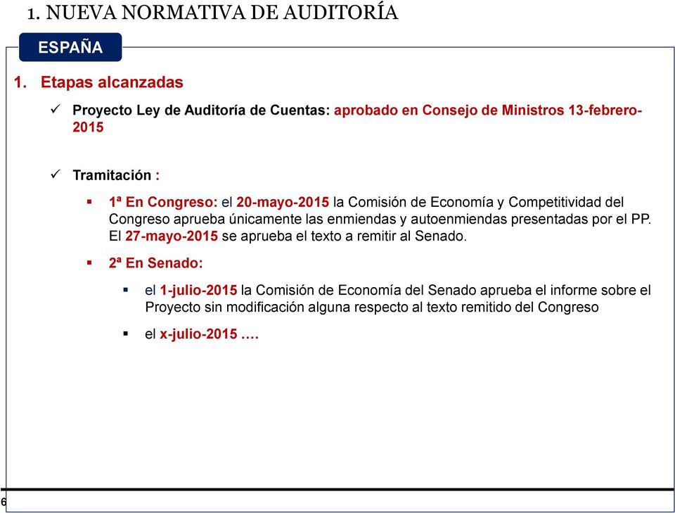 20-mayo-2015 la Comisión de Economía y Competitividad del Congreso aprueba únicamente las enmiendas y autoenmiendas presentadas por el PP.