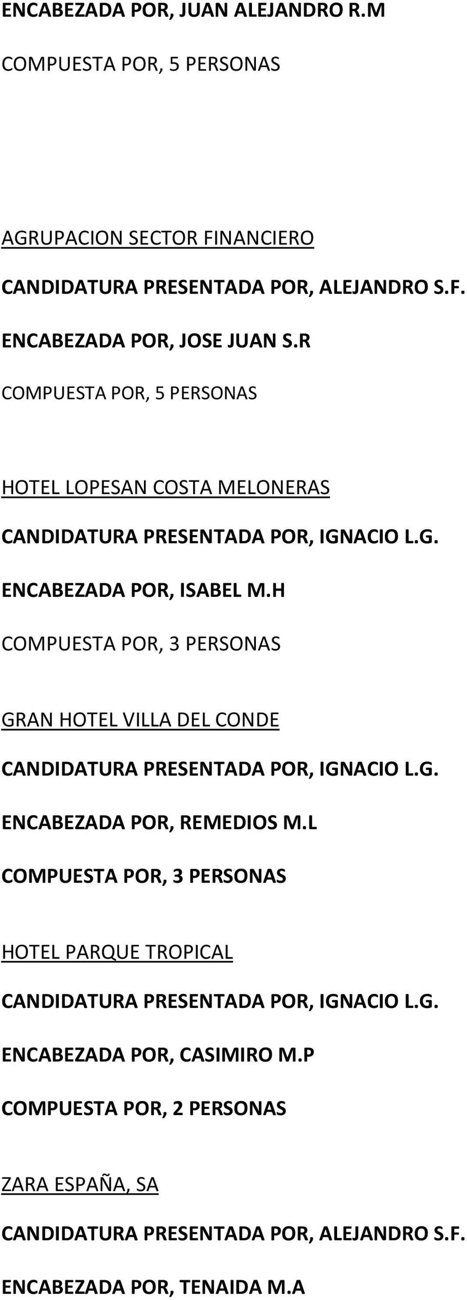 R COMPUESTA POR, 5 PERSONAS HOTEL LOPESAN COSTA MELONERAS ENCABEZADA POR, ISABEL M.