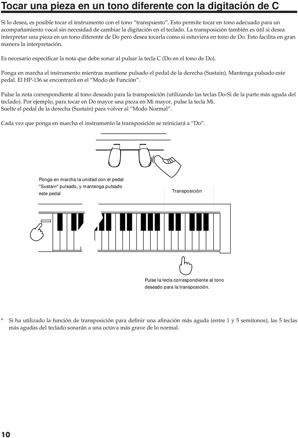 La transposición también es útil si desea interpretar una pieza en un tono diferente de Do pero desea tocarla como si estuviera en tono de Do. Esto facilita en gran manera la interpretación.
