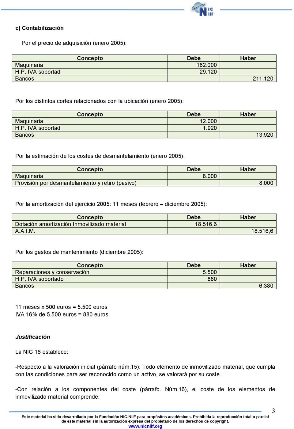 920 Por la estimación de los costes de desmantelamiento (enero 2005): Maquinaria 8.000 Provisión por desmantelamiento y retiro (pasivo) 8.