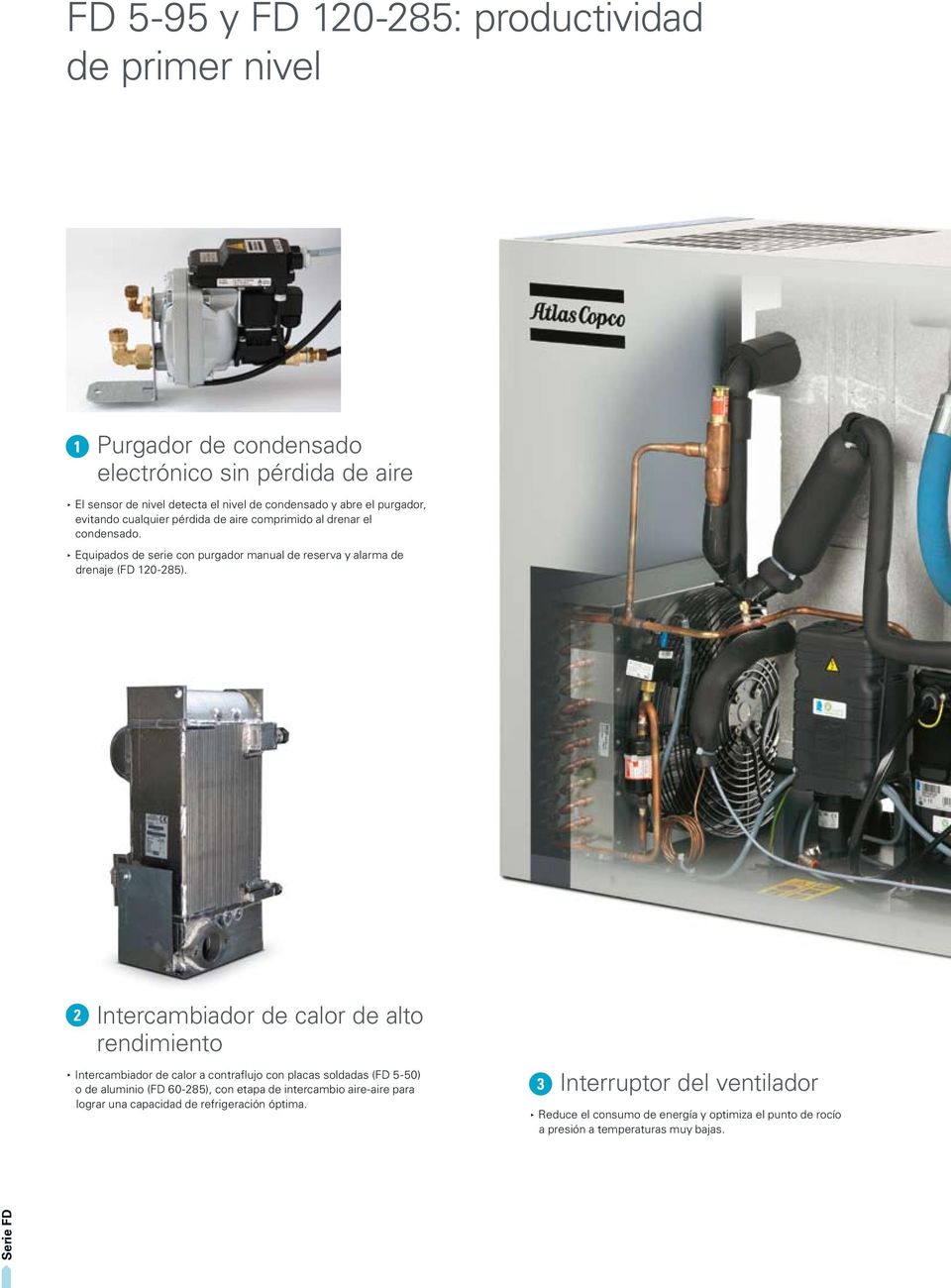2 Intercambiador de calor de alto rendimiento Intercambiador de calor a contraflujo con placas soldadas (FD 5-50) o de aluminio (FD 60-285), con etapa de intercambio