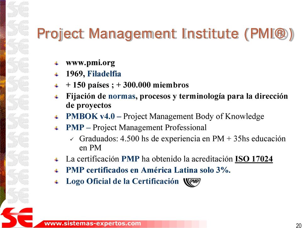 0 Project Management Body of Knowledge PMP Project Management Professional Graduados: 4.