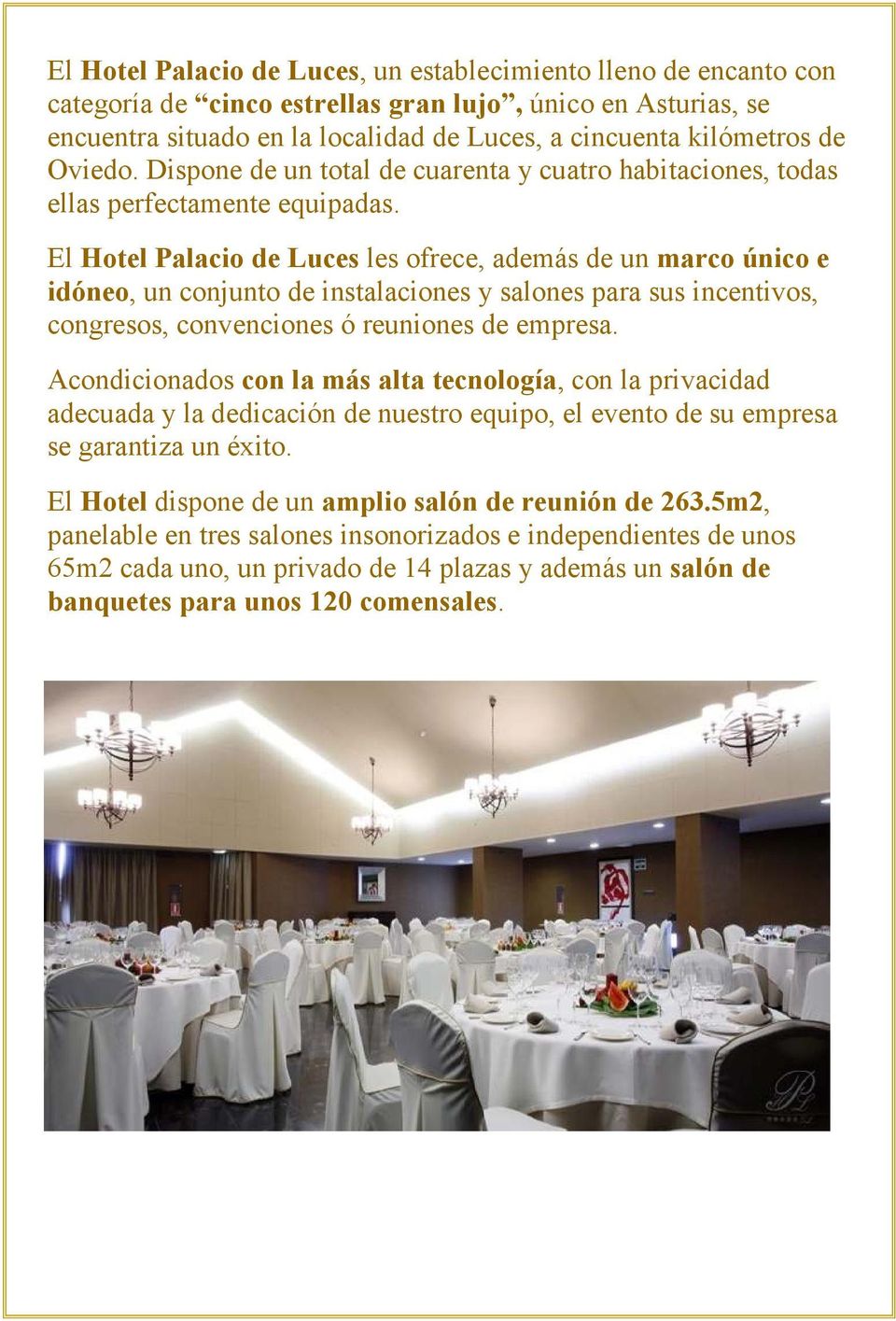 El Hotel Palacio de Luces les ofrece, además de un marco único e idóneo, un conjunto de instalaciones y salones para sus incentivos, congresos, convenciones ó reuniones de empresa.