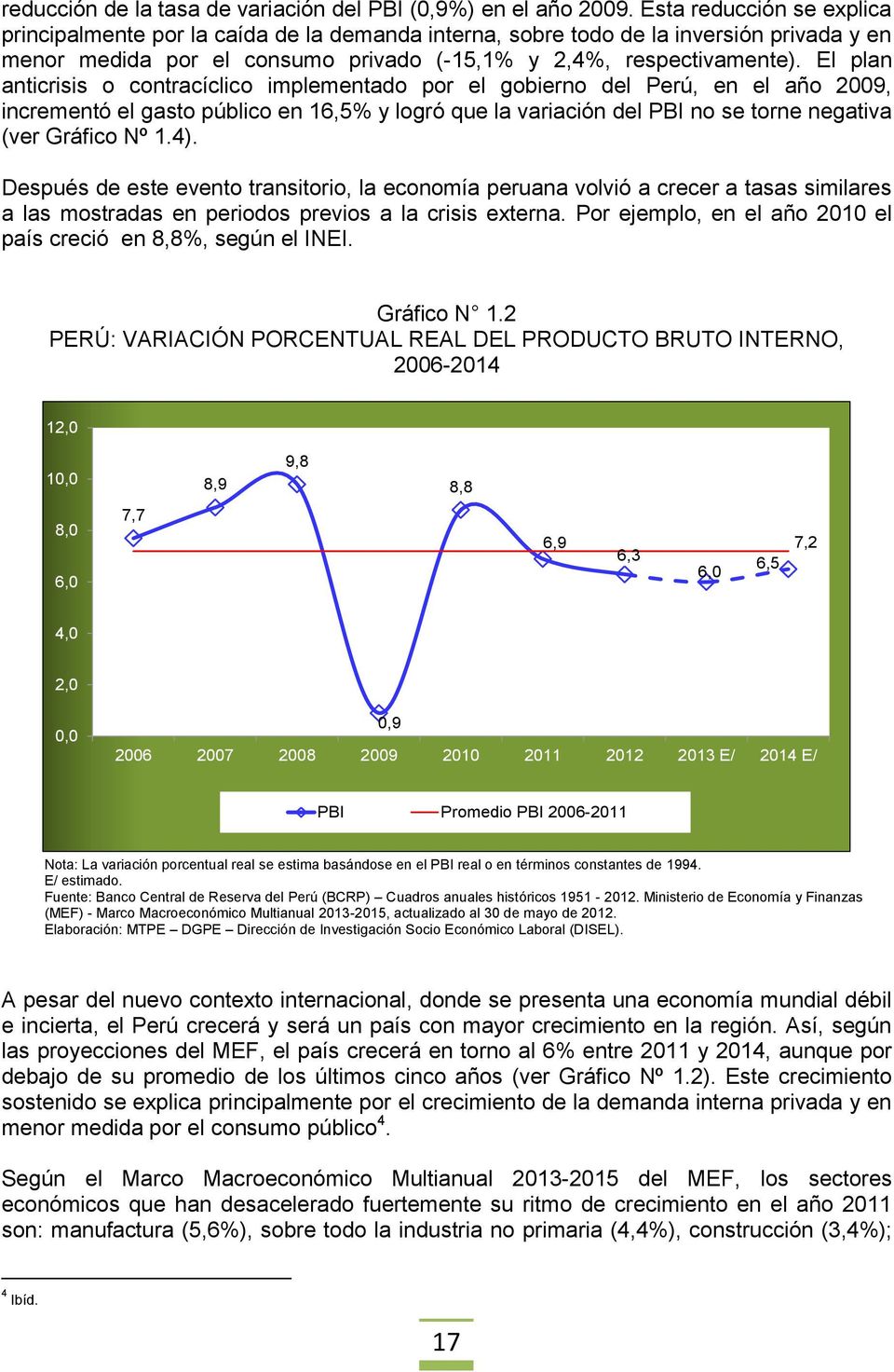 El plan anticrisis o contracíclico implementado por el gobierno del Perú, en el año 2009, incrementó el gasto público en 16,5% y logró que la variación del PBI no se torne negativa (ver Gráfico Nº 1.