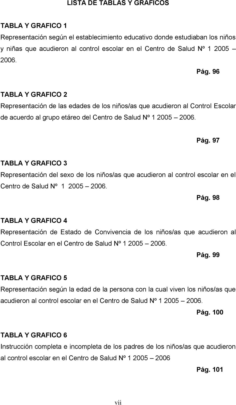 97 TABLA Y GRAFICO 3 Representación del sexo de los niños/as que acudieron al control escolar en el Centro de Salud Nº 1 2005 2006. Pág.