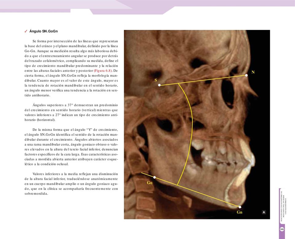 predominante y la relación entre las alturas faciales anterior y posterior (Figura 6.8). De cierta forma, el ángulo S.GoGn refleja la morfología mandibular.