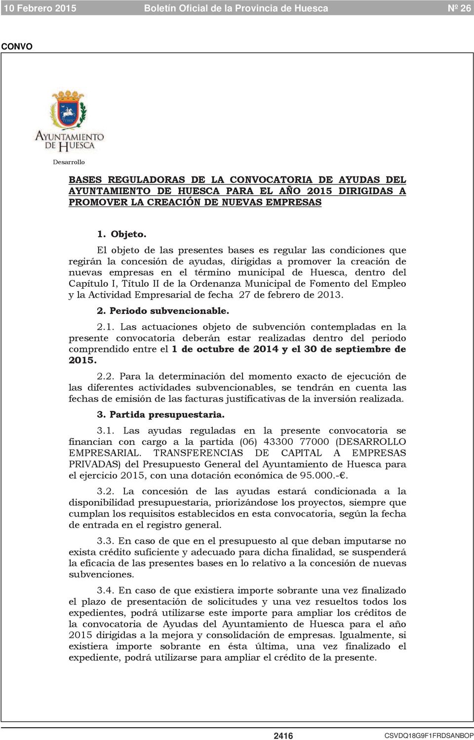 Capítulo I, Título II de la Ordenanza Municipal de Fomento del Empleo y la Actividad Empresarial de fecha 27 de febrero de 2013