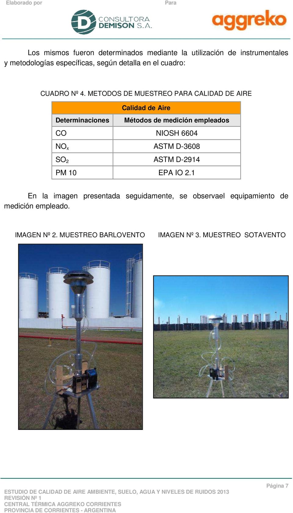 METODOS DE MUESTREO PARA CALIDAD DE AIRE Calidad de Aire Determinaciones Métodos de medición empleados CO NIOSH 6604