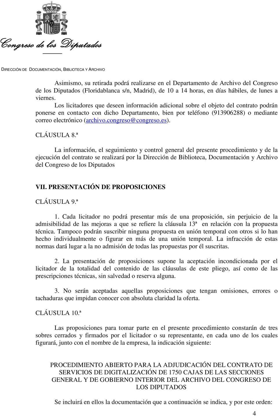congreso@congreso.es). CLÁUSULA 8.