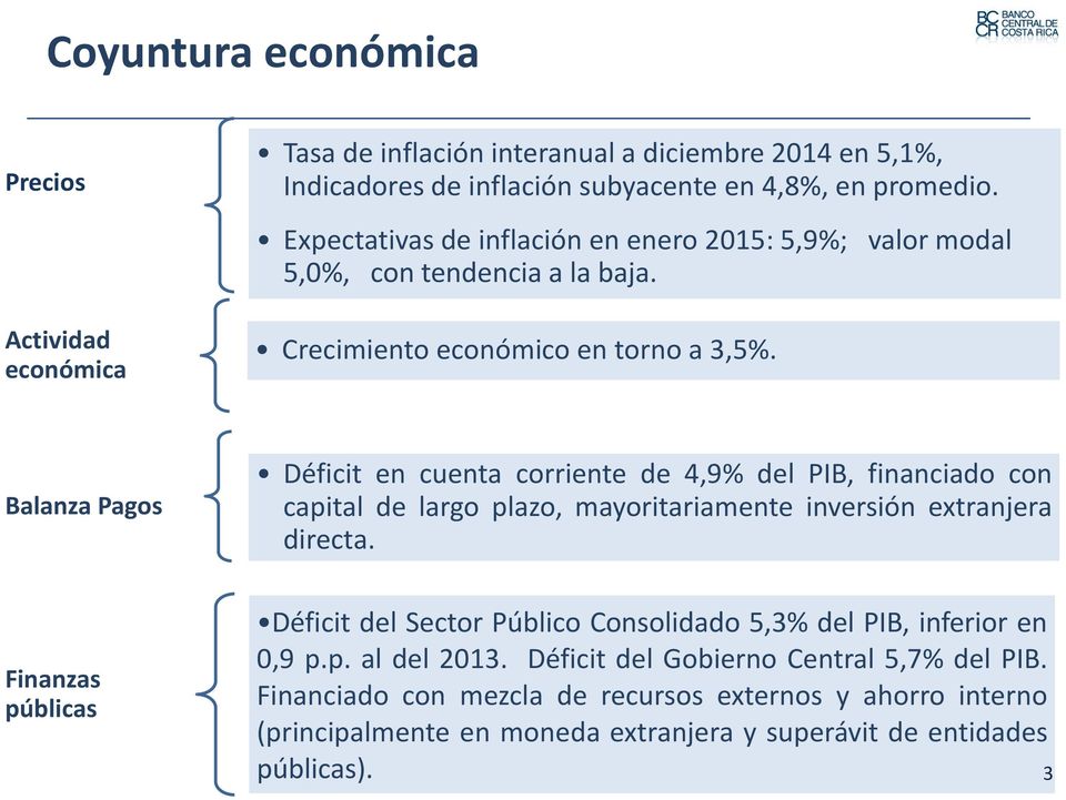 Balanza Pagos Déficit en cuenta corriente de 4,9% del PIB, financiado con capital de largo plazo, mayoritariamente inversión extranjera directa.