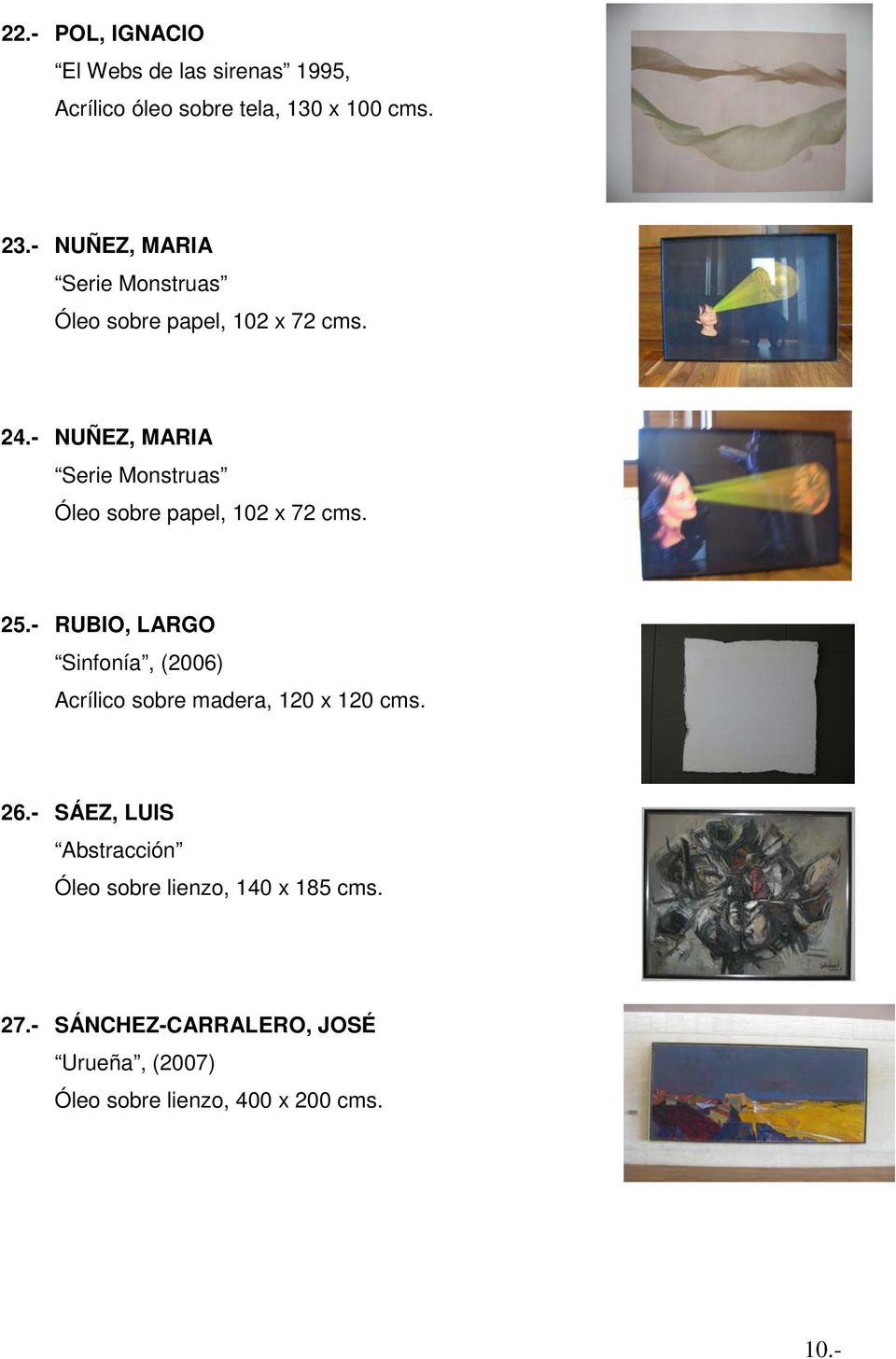 - NUÑEZ, MARIA Serie Monstruas Óleo sobre papel, 102 x 72 cms. 25.