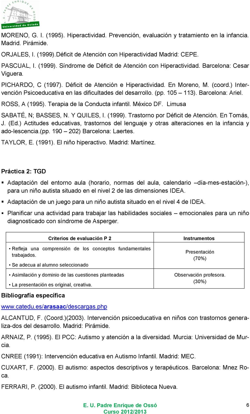 Barcelona: Ariel. ROSS, A (1995). Terapia de la Conducta infantil. México DF. Limusa SABATÉ, N; BASSES, N. Y QUILES, I. (1999). Trastorno por Déficit de Atención. En Tomás, J. (Ed.