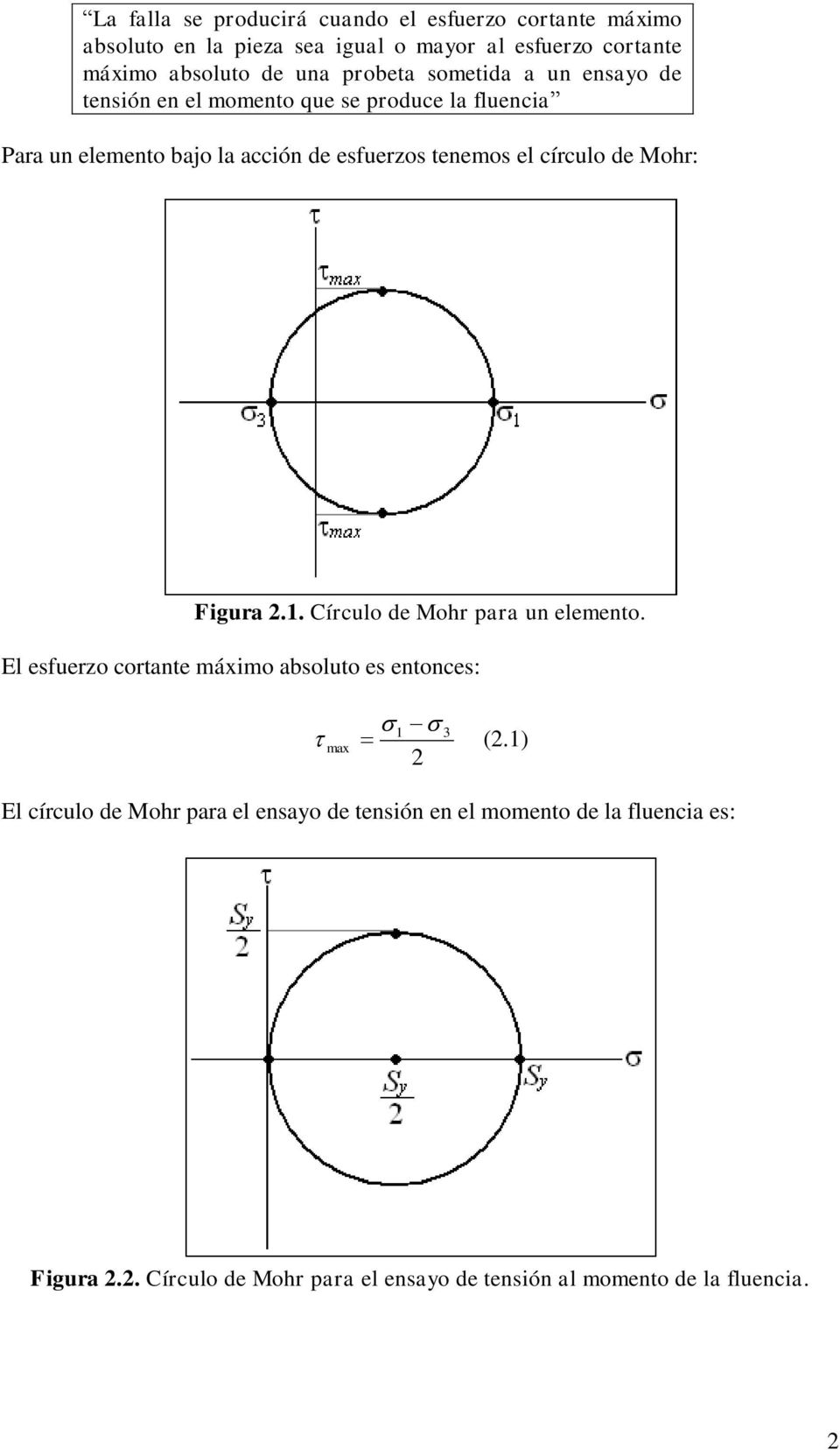 el círculo de Mohr: Figura.. Círculo de Mohr para u elemeto. l esfuerzo cortate máximo absoluto es etoces: max (.