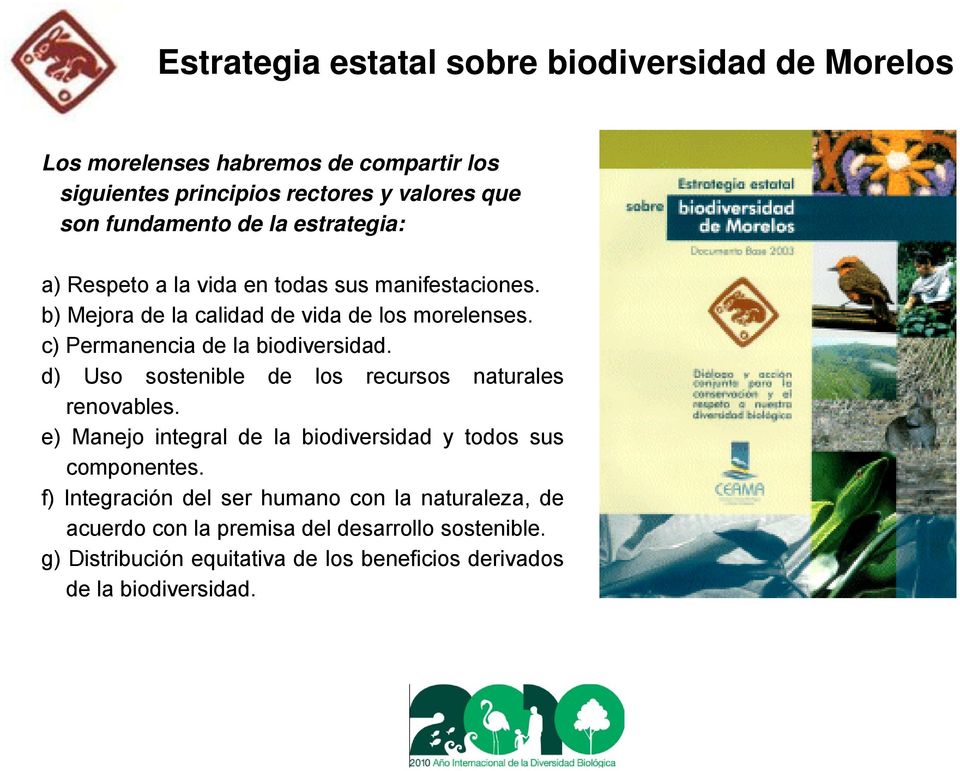 c) Permanencia de la biodiversidad. d) Uso sostenible de los recursos naturales renovables.